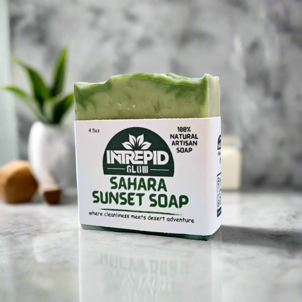 saharasunsethandmadesoapfrontviewintrepidglowskincare