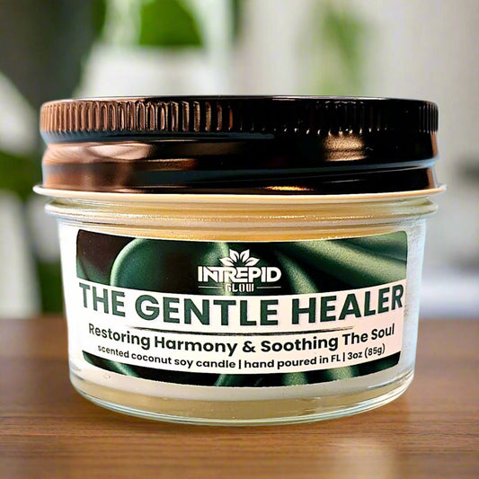 frontviewthegentlehealerclassiccollectionscentedcoconutsoycandleintrepidglow