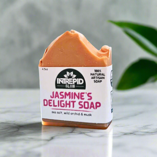 jasminedelighthandmadesoapfrontviewintrepidglowskincare