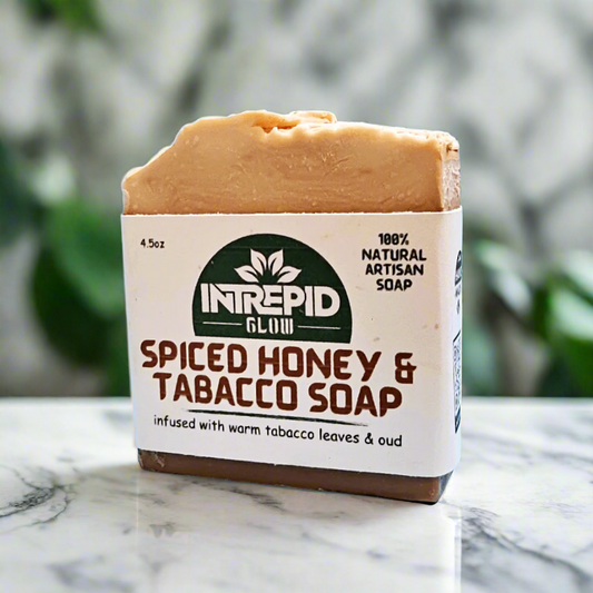 spicedhoneyandtabaccohandmadesoapfrontviewintrepidglowskincare